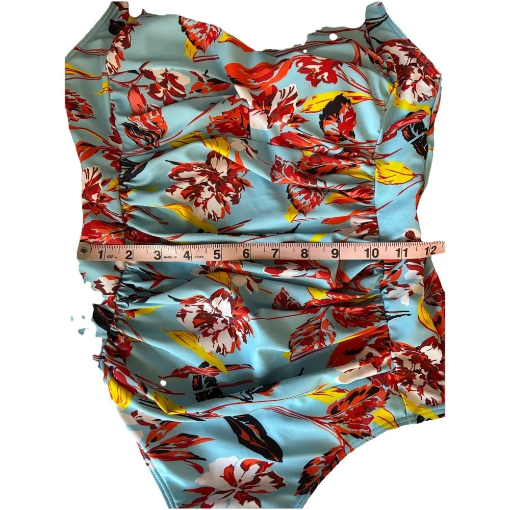 Ekouaer Womens 1 Piece Floral &‎ Blue Swimsuit Medium Beach Resort Cruise Modest